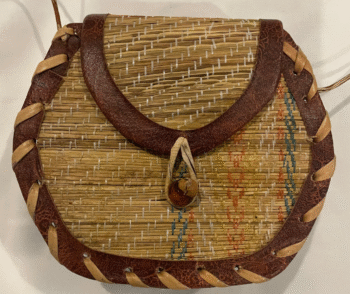 Handwoven Grass and Leather Shoulder Bag