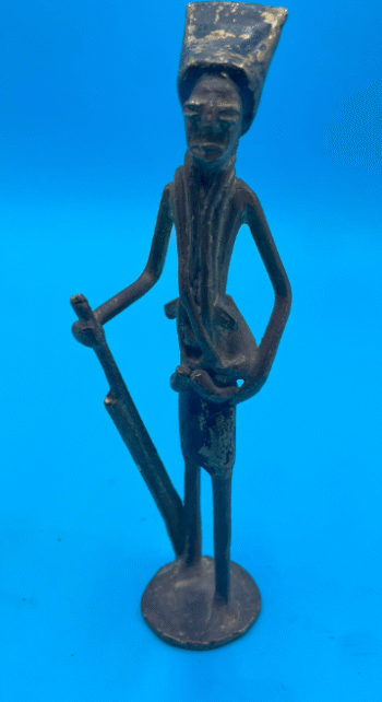 Antique-Style Bronze Tribal Figurine – Elder with Staff